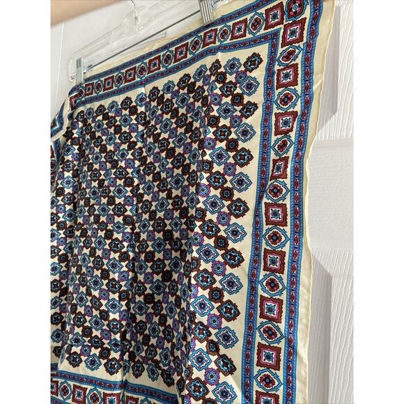 Vintage Glentex Blue Geometric Silk Blend Scarf Hand Rolled in Japan Old‎ Money - Picture 4 of 6